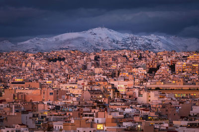 View of central athens and penteli mountain from areopagus hill.