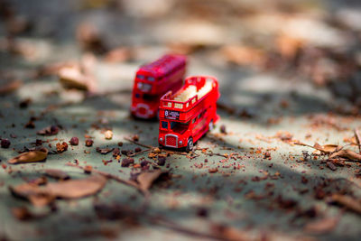 Close-up of toy car on table