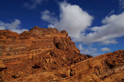 Low angle view of rock formations against sky