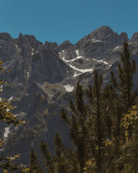 Scenic view of rocky mountains against clear sky