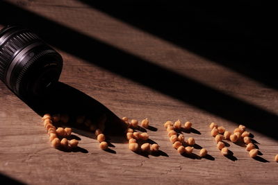 Close-up of eyeem made with chickpeas on wooden table