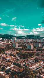 High angle view of townscape against sky