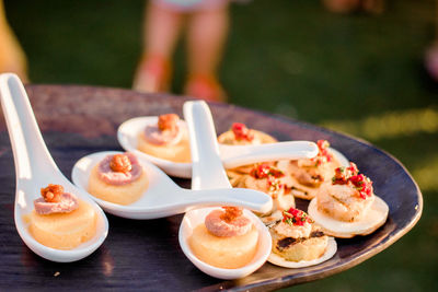 Close-up of dessert served on table