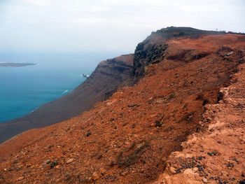 Scenic view of sea and mountains against sky