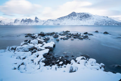 Scenic view of snowcapped mountains against sky