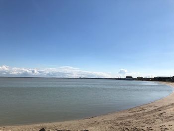 Scenic view of sea against blue sky