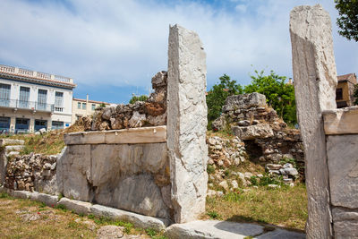 Ancient ruins at the roman agora located to the north of the acropolis in athens