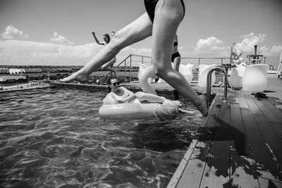 Pool party woman jumping