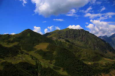 Scenic view of mountains against cloudy sky