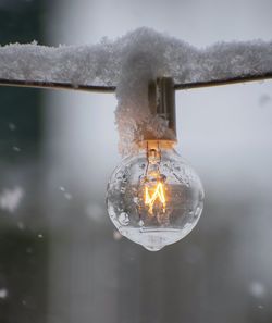 Illuminated light bulb in snow