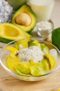 High angle view of food on table