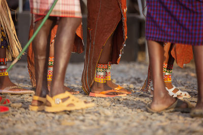 Turkana men wearing colourful traditional clothes