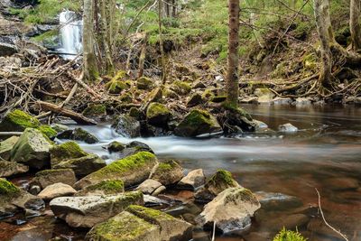 Scenic view of river flowing through rocks