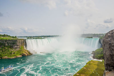 Scenic view of waterfall against sky