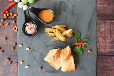 High angle view of vegetables on table