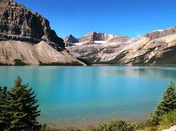 Scenic view of lake with mountains in background