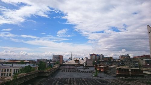 High angle view of buildings in city