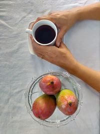 High angle view of breakfast on table