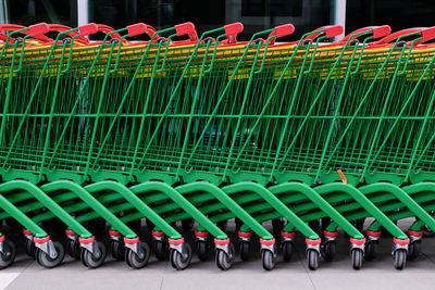 Close-up of shopping carts in market