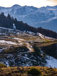 Scenic view of snowcapped mountains against sky