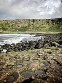 Scenic view of rocks in water against sky