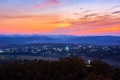 High angle view of townscape against sky during sunset