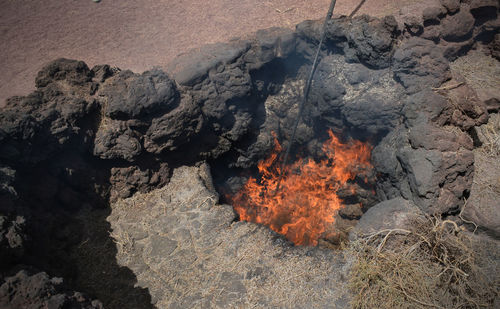 High angle view of bonfire