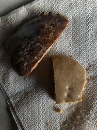 High angle view of breakfast on table