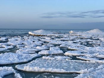 Scenic view of sea against sky during winter