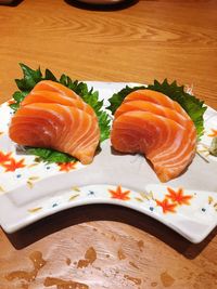 Close-up of food served on table