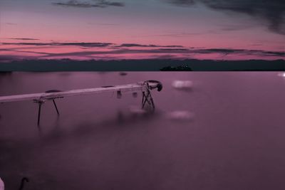 Scenic view of lake against sky at sunset