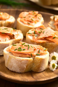 Close-up of served food on table