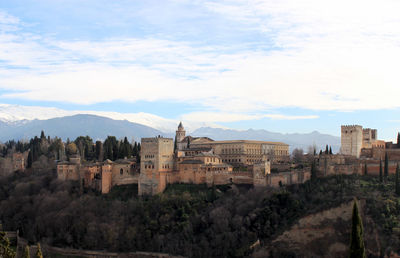 Palace of charles v by mountains against sky