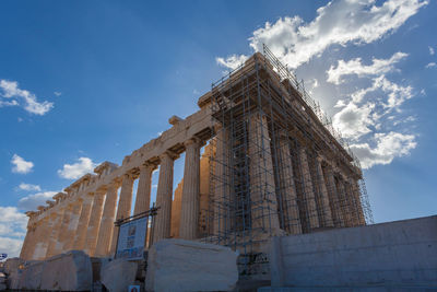 The parthenon in the acropolis seen from the bottom up, athens, greece