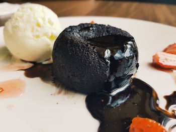 Chocolate lava cake with vanilla ice cream