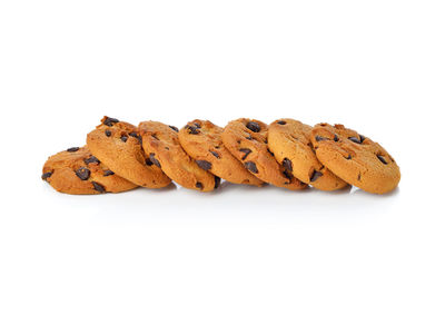 Close-up of cookies against white background