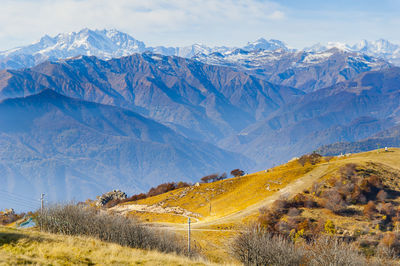 Scenic view of snowcapped mountains against sky