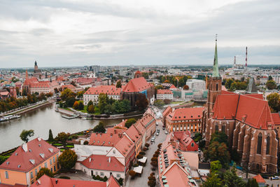 High angle view of buildings in city