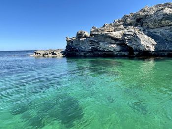 Scenic view of sea against clear blue sky