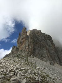 Low angle view of rocky mountains against sky