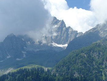 Scenic view of mountains against cloudy sky