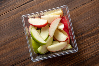 High angle view of fruits in container