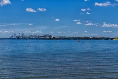 Scenic view of sea against blue sky