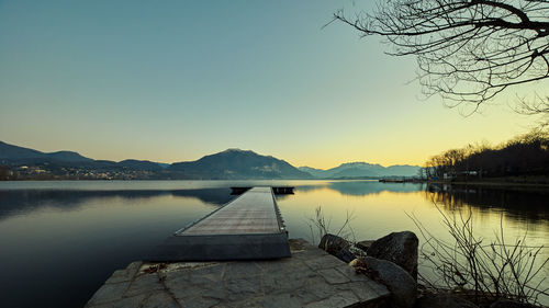 Scenic view of lake against clear sky