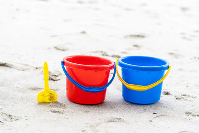 Close-up of multi colored toy on sand