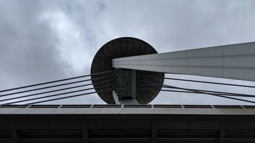 Low angle view of modern building against cloudy sky