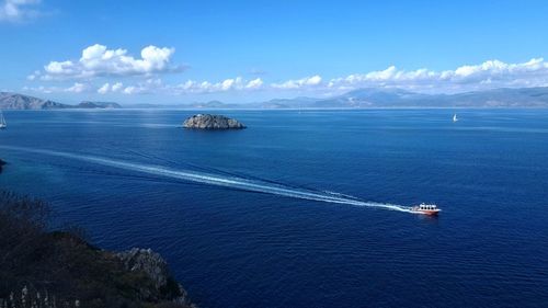 Scenic view of sea against blue sky