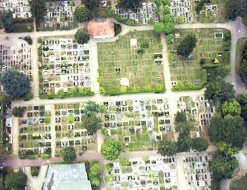 High angle view of buildings in city