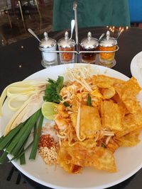 High angle view of food served in plate