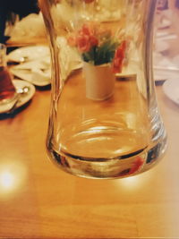 Close-up of beer in glass on table